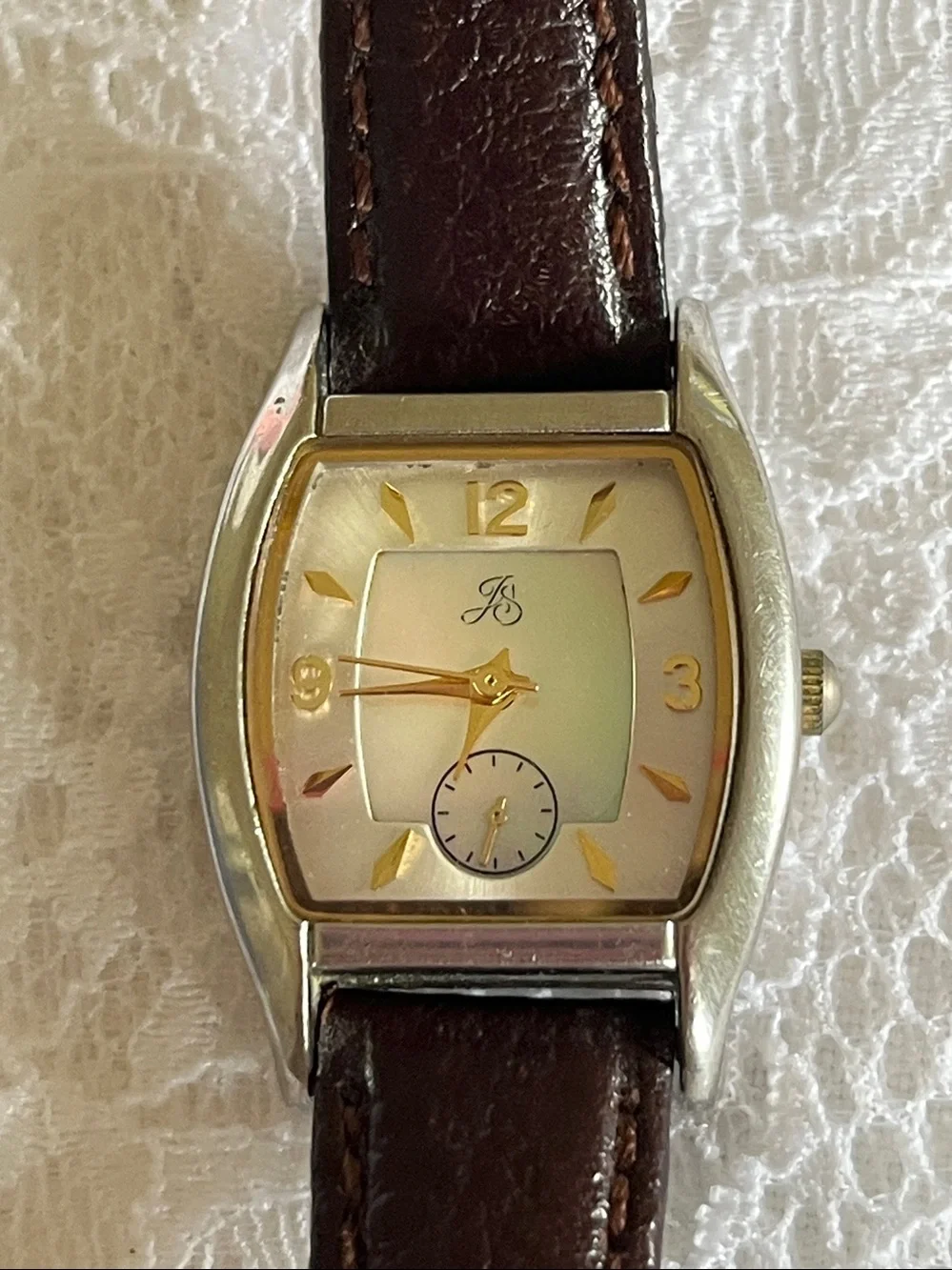 Jessica Simpson Gold Tone Cream Dial Watch with Brown Leather Strap